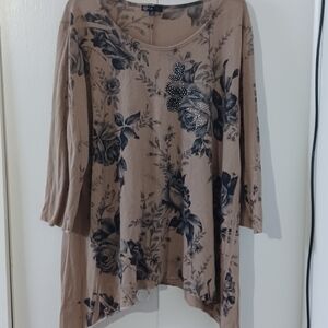 Chic Tan Floral Blouse with Embellishments